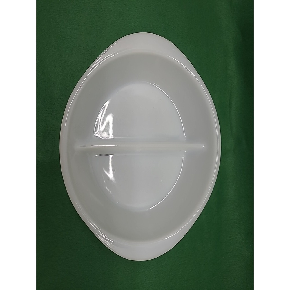 Divided Bake Serving Dish GLASBAKE Milk Glass Oval J-2352 Measures 8.5x12